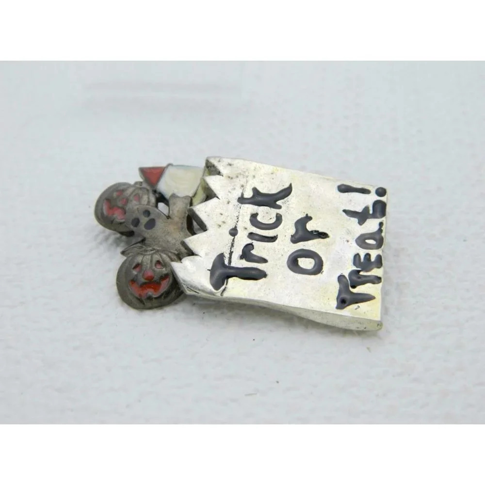 Vintage Halloween Trick or Treat Bag Silver Tone - Picture 2 of 4